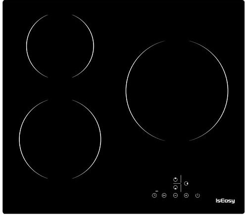 Glaskeramikkochfeld, IsEasy Glaskeramik-Kochfeld,5500W, 59cm, 3 Kochzonen, Einbau Keramikkochfeld, Verdrahtung, 9 Heizstufen, Berührungssteuerung, Automatische Abschaltung
