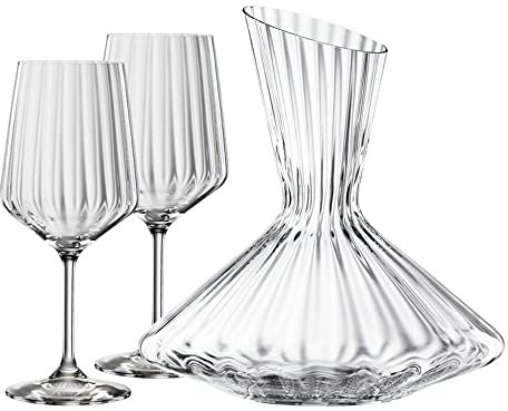 Spiegelau Set decanter da 3 pezzi: 1 decanter (2,9 l), 2 bicchieri da vino (630 ml), vetro di cristallo, LifeStyle, 4450193