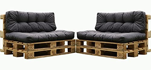 4er Set Palettensitzkissen anthrazit 120x80 cm und 120x40 cm mit Rückenkissen Outdoor Indoor Palettenauflage Polster gesteppt wasserabweisend