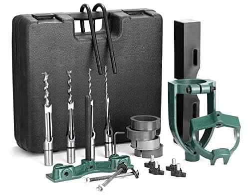 YUEWO Mortising Attachment for Drill Press, Bench Drill Locator Set for Mortising Chisels Drilling Machine, Square Hole Hollow Chisel Mortiser Drill Bit for Woodworking, Mortise and Tenon Joint Tools
