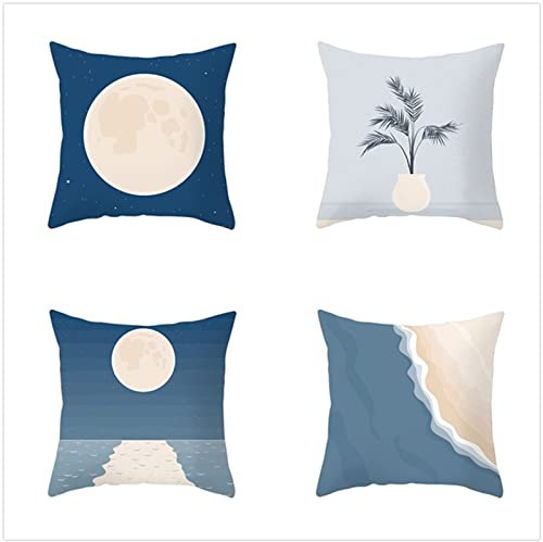 Kissenbezug 35x35cm 4er SetBoho Wohnzimmer Outdoor Deko, Schlafzimmer Zimmer Dekor Kissenhülle Kissenbezüge mit Verstecktem Reißverschluss, Couchkissen, Sofakissen Weinachten Blaue Zusammenfassung