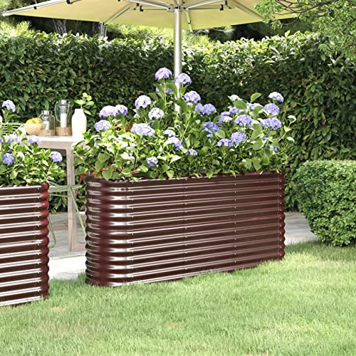 Festnight Hochbeet Metall Oval Braun Hochbeet High Oval 152 x 40 x 68 cm Pflanzkübel für Garten Blumenkasten Draußen Stahl Gemüsebeet Anzuchtbeet Pflanzkasten Pflanzbeet für Gemüse & Kräuter