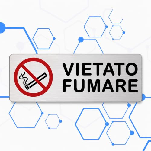 Nitek Targa Vietato Fumare Adesiva in Alluminio Satinato 150 x 50 mm, Cartello No Smoking per Porta e Parete, Ufficio, Bar, Ristorante, Hotel e Locale