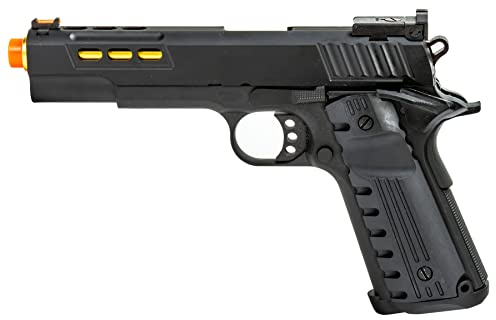 340 FPS Golden Ball x Eagle OTS .45 Hi-Capa Gas Blowback Airsoft Pistol w/Slide Lightening Cuts (Color: Black/Gold Barrel)