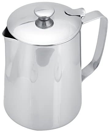 Haosie Stainless Steel Pitcher, 350ml Milk Pitcher with Lid，Stainless Steel Coffee Cup Mug Milk Frothing Jug for Latte Coffee Art for Office Kitchen (4.13in Height)