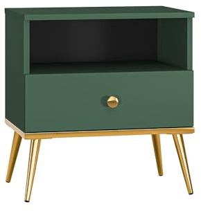 Lomadox Nachttisch Nachtschrank in grün mit goldfarbenen Griffen und Füßen, B/H/T ca. 50/53/34 cm