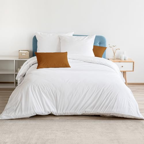 HOMEYA - Conjunto de Ropa de Cama Nórdica 3 Piezas - Funda Nórdica, Sábana Bajera y 1 Funda de Almohada, Poliéster, Queen, Blanco, Básico, Liso, Unisex