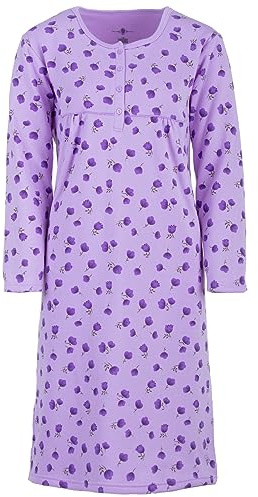 Zeitlos Camicia da notte da donna, termica, a maniche lunghe, con bottoni, motivo floreale, lilla., XL