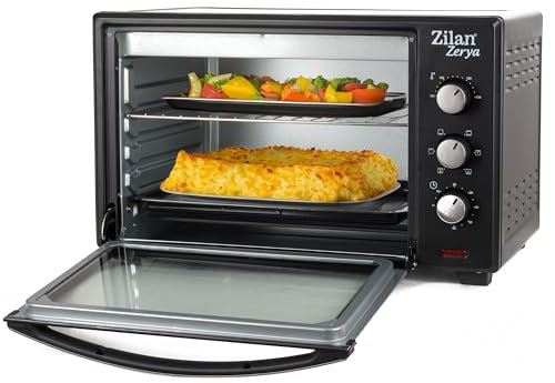 Zilan Mini Backofen 45 Liter mit Konvektion | 2000 Watt | Kleiner Ofen | Pizzaofen | Inkl. Backblech und Grillrost | Minibackofen | Kleiner Backofen | Miniofen |