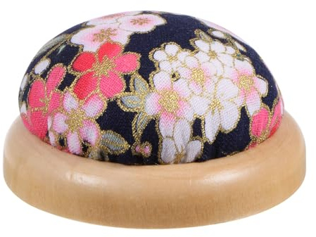 QUARKZMAN nålkudde med träbas i japansk stil, rund nålkudde nålhållare för sömnad, quiltning, hantverk och gör-det-själv-pyssel, svart