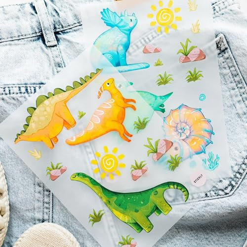 Stickly Bügelbilder Dino Zoo A5-Set für Textilien zum Aufbügeln | Deko Stoffreparatur von T-Shirts, Jeans, Hoodies | Patches groß klein für Kinder, Babys