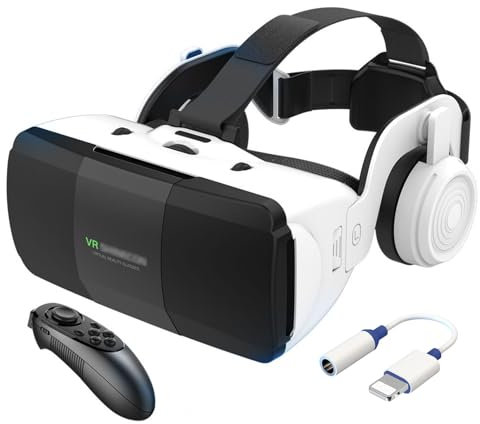 2023 Nuovo Occhiali VR 3D Visore Realtà Virtuale con Cuffie e Controller,Occhiali Virtuali per Giochi e Film,VR Headset Compatibile con Tutti Gli Smartphone da 4,7-7,8,Regali di Natale Particolari (