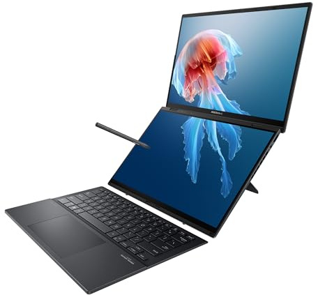ASUS Zenbook Duo, doppio touch screen OLED 3K 120 Hz, certificato Intel Evo, processore Intel Core Ultra 9 185H, scheda grafica Intel Arc, 32 GB di RAM, 1 TB SSD, Windows 11, grigio
