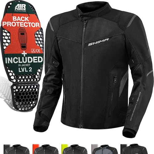 SHIMA RUSH Chaqueta Moto Hombre AIRFORCE Protector Espalda Cazadora Motociclista Chaquetas Protecciones Impermeable Armadura Cazadoras Motoero Invierno (Masculinos, Chaqueta Ventilado, Negro, XL)
