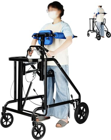 Joyfitness Gehhilfen für Erwachsene zum Training der unteren Gliedmaßen,Gehbock für Senioren mit Sitz und Bremsen, Gehwagen für Personen mit Einer Körpergröße von 58 bis 71 Zoll