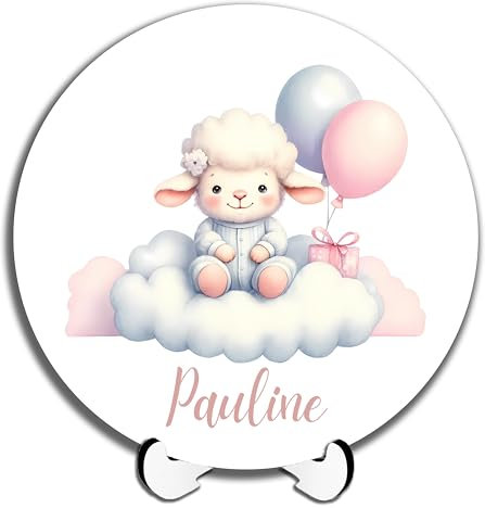 DARO Design - Namensschild Baby Tür-Schild personalisiert Kinderzimmer Deko Kinderzimmertür Geburtsgeschenk Taufgeschenk süße niedliche Tiere Schäfchen mit Luftballons 30cm