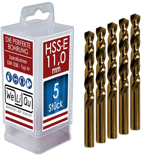 WELIQU 5 Stück HSS-E Kobalt-Spiralbohrer Ø 11,0 mm, geschliffene, selbstzentrierende Präzisionsbohrer für die Metallbearbeitung