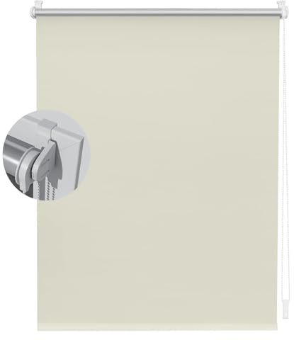 Tenda a Rullo Oscurante Klemmfix Senza Forare 60 x 80 cm Blackout, Protezione Solare, Tenda a Rullo da Giorno Facile Fissaggio a Clip Senza Viti per Finestra O Porta, Beige