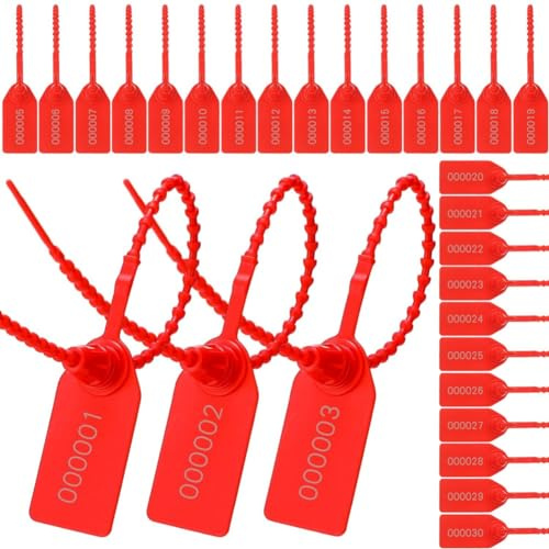 CAIONPLE 300 Piezas de Sellos de Plástico Manipulaciones, Bridas Numeradas, Etiquetas de Seguridad, Sellos de Seguridad, Señalización Desechable con Autobloqueo, 250 mm