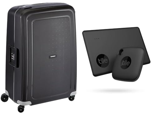 Samsonite S'Cure - Spinner L Case, 75 cm, 102 L, 4 Wheels, Black (Black) & Tile Bluetooth Item Finder Set