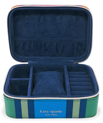 kate spade new york Black Travel Jewelry Case, Small Jewelry Box to Organize Rings, Necklaces, Earrings, Grand Plaid Duo