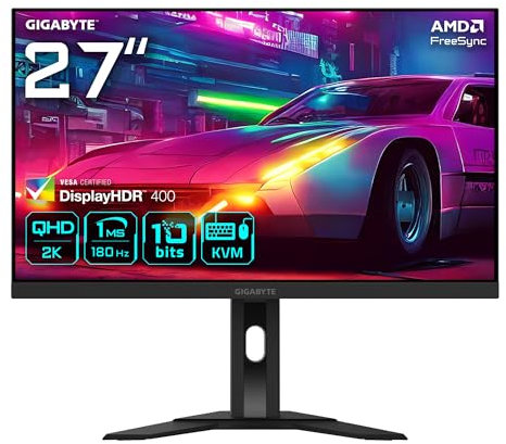 Gigabyte M27QA 27 Monitor da gioco QHD - 2560 x 1440, 180Hz, 1ms, 350 cd/m², FreeSync Premium, HDR ready, HDMI 2.1, DisplayPort 1.4