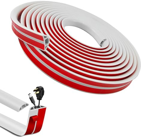 Cable Trunking, Half Round Cable Cover, Self-Adhesive Wire Cover, 20mm (B) x 10mm (H) x 3 Meter, Decorative Wire Hider, for Office Home Factories Garages Flexible Cords Hider on Floor Wall, White