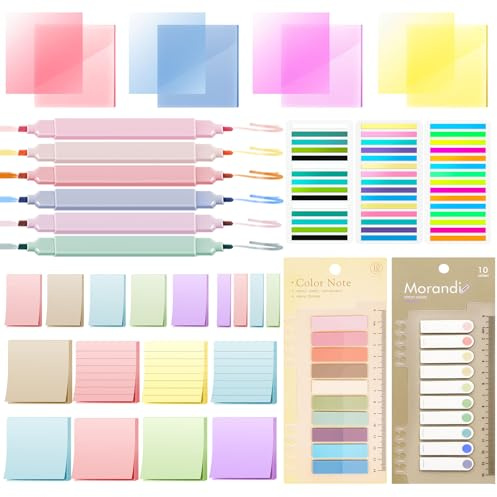 Focxoio 3200 Haftnotizen und 6 Textmarker Pastell, Transparenten Notizen, Liniennotizen, Sticky Notes Set – Büro & Schulbedarf für Organisation & Kreativität