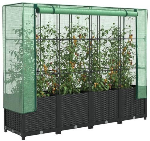 Xichuzi Hochbeet mit Gewächshaus-Aufsatz Rattan-Optik 160x40x138 cm, Palettenrahmen, Hochteich, Gemüsebeet, Kräuterregal Balkon, Blumenbeet, Kräuterspirale, Tomatenbeet, Pflanzhochbeet - 4015816