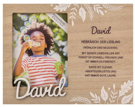 History & Heraldry Personalisierter Bilderrahmen für Kinder, Babybilderrahmen Holzoptik, 18,5 x 14,2 cm, mit Spruch - Bilderrahmen David
