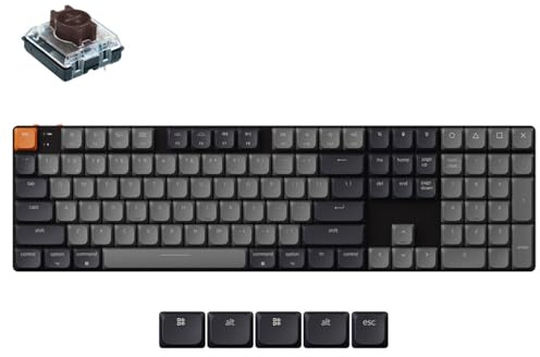 Keychron K5 QMK Custom Mechanical Keyboard, US ANSI Ultra-Slim Full Size 104 Keys Wireless Gaming Keyboard, Low-Profile Brown Switch with RGB Backlits for Mac Windows, Version 2