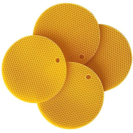 Dessous de Plat en Silicone, 18 cm, Résistant à la Chaleur 240°C, Lot de 4 (Yellow)