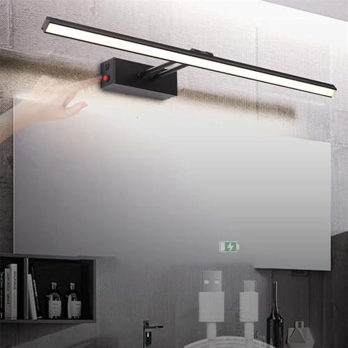 Generisch Lámpara de pared LED ajustable con interruptor, batería recargable por USB, lámpara de imagen, lámpara de espejo moderna, iluminación decorativa de pared para armario (luz neutra negra, 40
