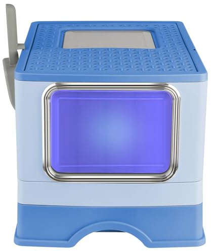 Caja de arena para gatos, estilo cajón, caja de arena para gatos con pala, bandeja extensible, fondo a prueba de fugas (52 x 39 x 39 cm, azul + UV)