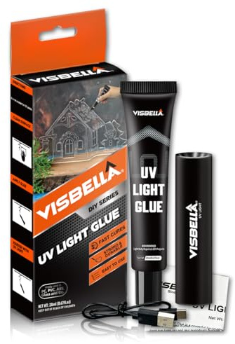 Visbella UV Light Glue Resin Kit med lampa, flytande härdande lim för hantverket härdas på några sekunder Fix Fill Seal Bond Repair för metall, trä, keramik, glas, plast, smycken, läder