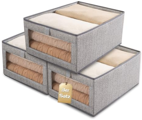 Aiuuee Lot de 3 Boite Rangement Tissu, Panier de Rangement Pliable avec Poignée, Organisateur Armoire Vetement Jouet Snacks (44x30x20,Gris)