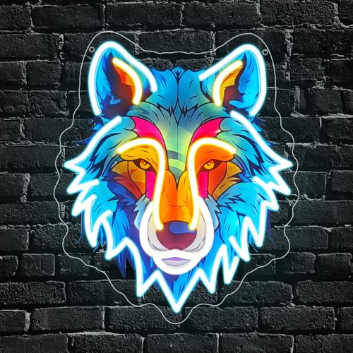 Loup Led Neon Mural,La Tête de Loup Enseigne Lumineuse Déco Chambre,Animal Neon Sign Cadeau pour Enfants Chambre Bar Vidéo Maison La Fête Club Home Pub Man Cave Party USB Powered（13.8* 12）