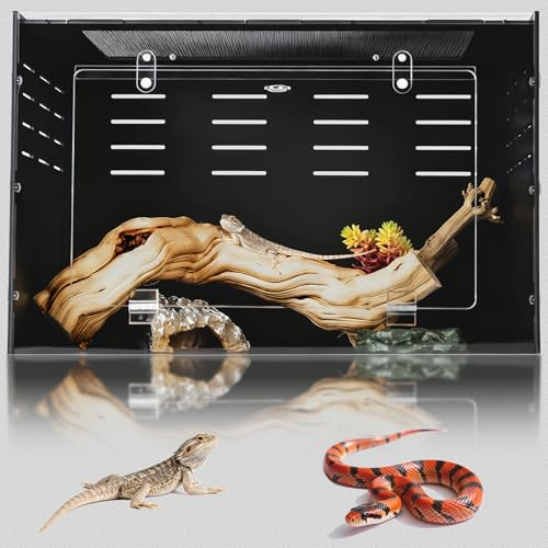 24 x 16 x 16 PVC Reptile Enclosure, Front Opening Terrarium for Leopard Gecko, Ball Python, Bearded Dragon & Snake Habitat Setup, Lightweight Insulated Tank with Screen Top & Secure Lock