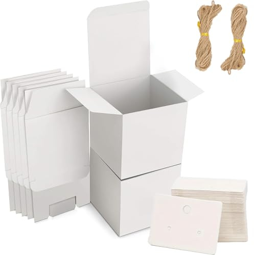 50 presentask små presentlådor vit set, 7 x 7 x 7 cm små kartonger med lock, låda, tändstickslådor blanka för gåvor, fest, bröllop, födelsedag – fäll ihop utan verktyg