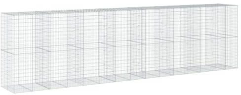 Gabbione zincato con copertura 750 x 100 x 200 cm – Gabion muro di sostegno recinzione rete metallica paesaggio esterno pietra riempimento per giardino erosione controllo