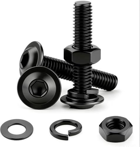 NZNSML 30 Pcs M2.5 x 8mm Flanged Button Head Socket Cap Bolt Screws Black | Allen Screws 304 Stainless Steel Nuts and Bolts Assortment Kit with Flat and Lock Washers for Furniture Machine Repair