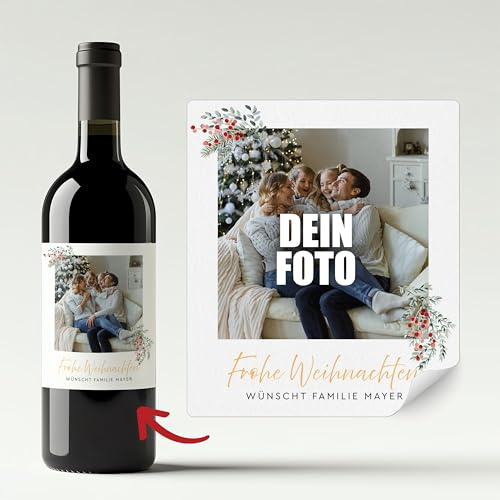Flaschenetiketten Weihnachten selbst gestalten – mit Foto und Text personalisiert – Aufkleber für Weinflaschen, Sekt als Geschenk – (MOTIV 1)