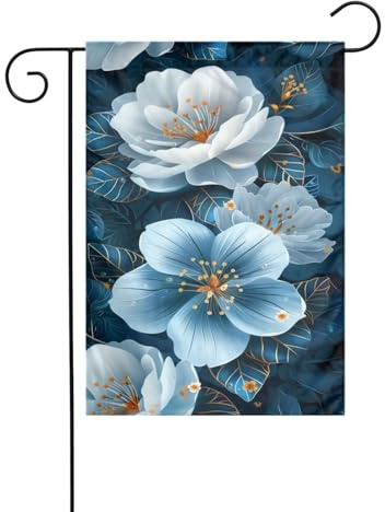 Drapeau de jardin vertical double face Camélia blanc et lys bleu 30 x 45 cm