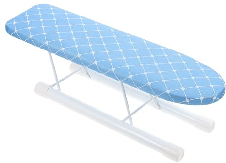 TOYANDONA Foldable Mini Ironing Board Tabletop Iron Board Blue Plaid Sleeve Rack for Small Laundry Spaces