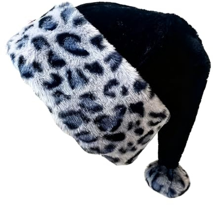 Generico Cappello Di Babbo Natale,Doppio Strato Per Vacanze Invernali,Cappello Di Babbo Natale In Pile Con Stampa Leopardo Per | Per Fotografia Sfilata Cosplay Festa Anno Nuovo Famiglia Amici Madre