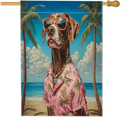 Bandiera tedesca a pelo corto da 71,1 x 101,6 cm, double face, decorativa per esterni, con palma delle Hawaii, bandiera per la casa, per esterni con cane, per cortile e prato