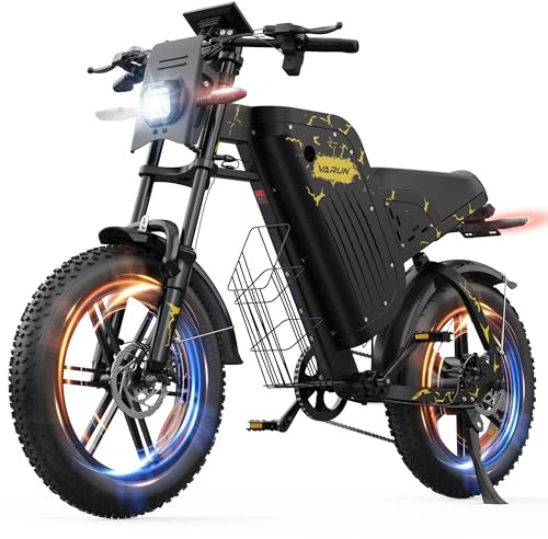 VARUN E Bike, 20 * 4.0 Zoll E-Bike Herren mit 48V 31.5Ah / 20.8Ah Akku, bis zu 160-180 KM, 250W 85Nm Motor, Fatbike Ebike mit Vollfederung, Blinker, 7 Gang All-Terrain E-Mountainbike mit EU-Konformes