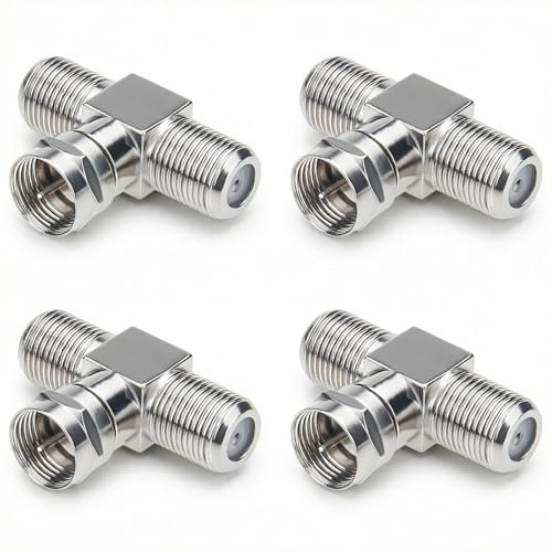 AmiCera 4 Stück F Typ Splitter 3 Wege, Anschluss T Stück F Stecker auf Dual F Buchse Koaxial Adapter, Koax Verbinder Verteiler Splitter für TV Video VCR Antenne Kabel Sat-Verkabelungen Tuner