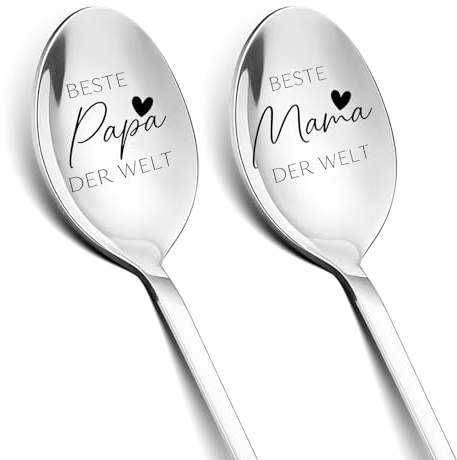 ANKUOFUA Geburtstagsgeschenk für Papa Mama, 2 Stück Kaffeelöffel mit Gravur | Beste Mama & Bester Papa der Welt Geschenk für Eltern, Vatertagsgeschenk Geburtstagsgeschenk für Mutter & Vater Tee Löffel