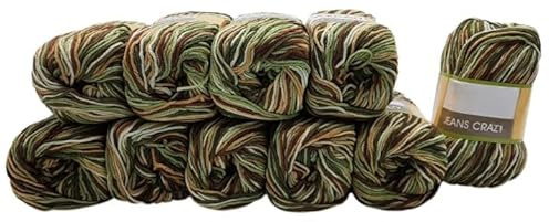 10 x 50g Ilkadim Export Jeans Crazy Strickgarn – 500g Baumwolle Acryl Farbverlaufsgarn, 1600m Lauflänge, weiches Häkel- & Strickgarn, Nadelstärke 3,5 (braun grün creme 7203)